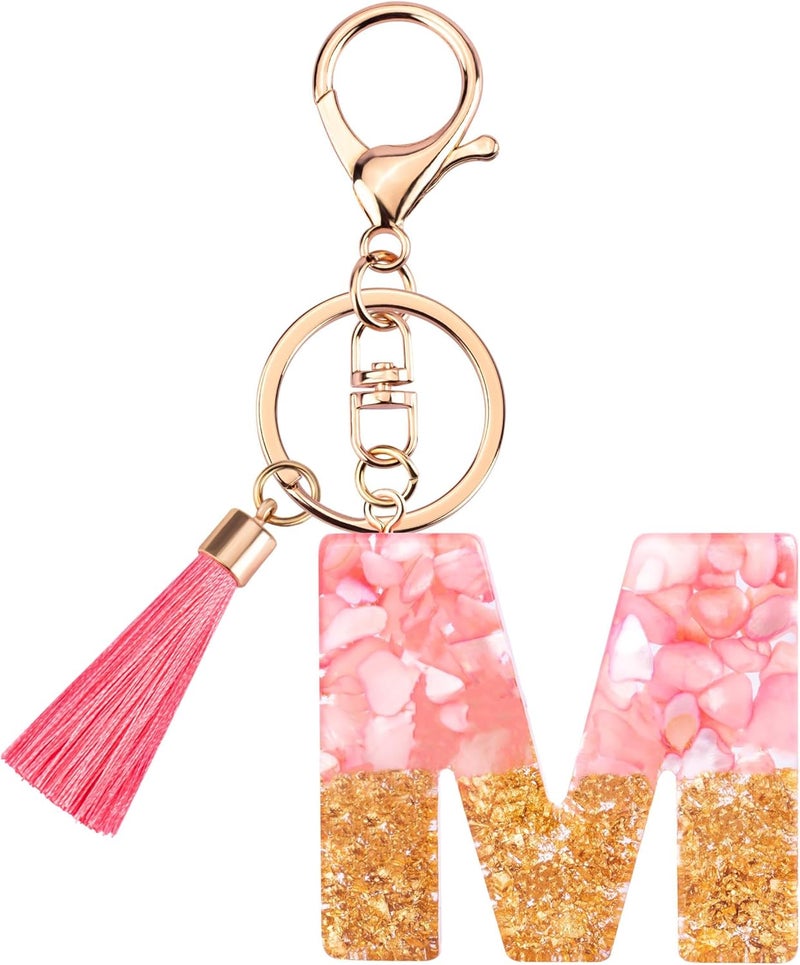Suweibuke Cute Pink Key Chains for Women Girls, Initial Letter Keychains with Tassel, Charms for Key Purse Handbags Backpacks - Image 1